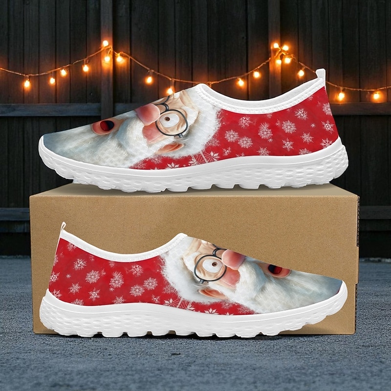 Men's Christmas Santa Claus Print Slip-On Sneakers, Lightweight Breathable Casual Shoes for Holiday Parties, Festive Outfits & Winter Gifts4