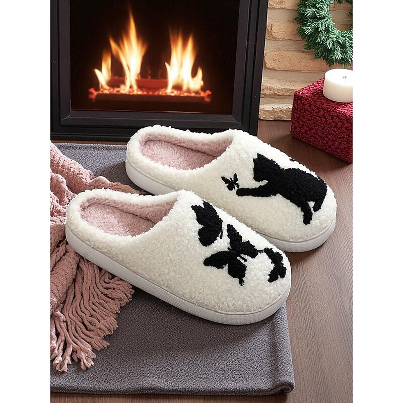 Women's Plush Slippers with Butterfly and Cat Designs, Soft and Cozy Warm Shoes, Ideal for Lounging at Holloween, Winter Relaxation and Holiday Comfort3