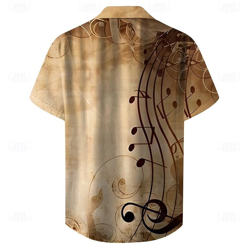 Men's Boardmasters Musical Notes Shirt Button Up Shirt Short Sleeve Vintage Casual Vacation Daily Summer Turndown Button Up 3D Print Brown2