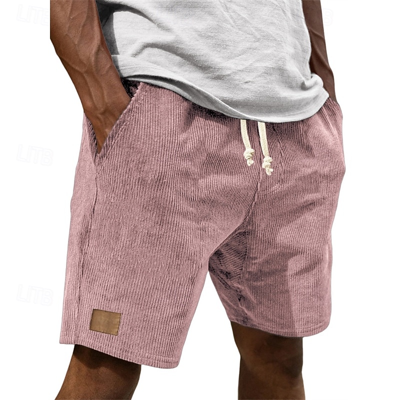 Men's Shorts Summer Shorts Casual Shorts Corduroy Shorts Drawstring Pocket Elastic Waist Plain Comfort Breathable Short Outdoor Vacation Sport Casual Black White3