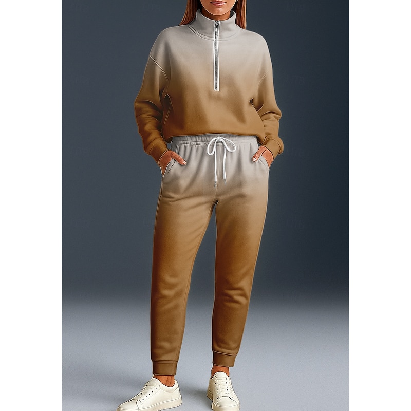 Women's Sweatshirt Tracksuit 2 Piece Tracksuit Baggy Color Gradient Clothing Suit Fall Light Brown Pink Vocation Outdoor Travel Lightweight Fashion Long Sleeve Sport Activewear Micro-elastic Regular4