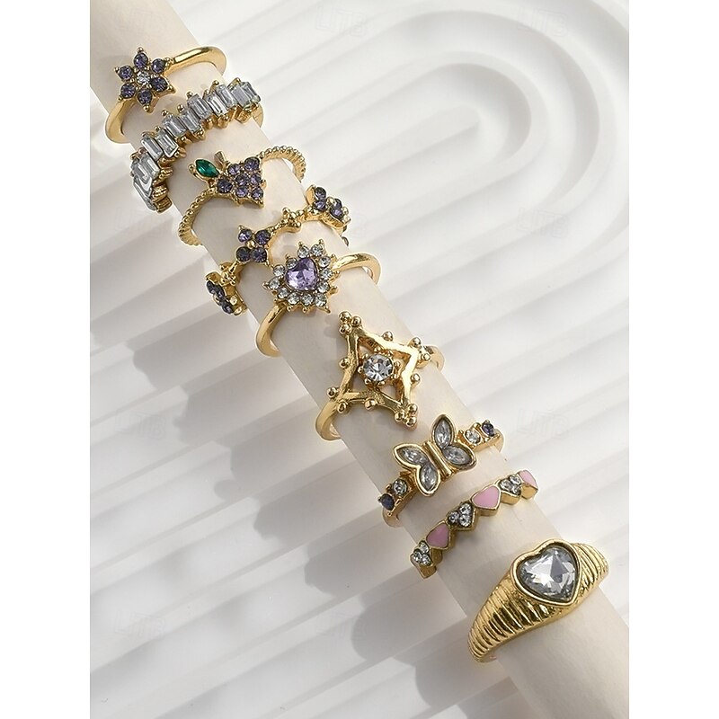 Women's Alloy Ring Set with Heart, Butterfly, and Star Designs, Fashion Boho Stackable Rings for Parties, Weddings and Everyday Wear3