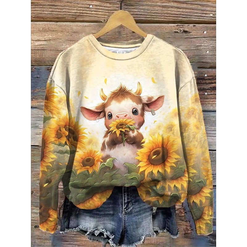 Women's Pullover Sweatshirt Floral Graphic Fashion Casual Long Sleeve Crew Neck Regular Tops Street Dailywear Casual Print Black Yellow Orange Beige Fall Winter4