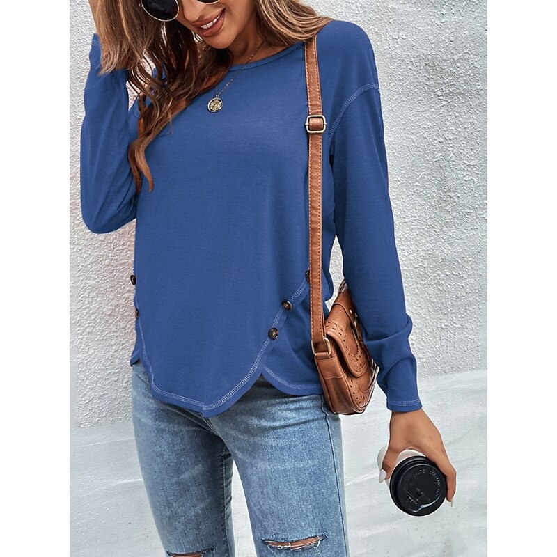 Women's Blouse Solid Color Stylish Casual Long Sleeve Crew Neck Regular Tops Daily Ruched Black Blue Khaki Gray Light Blue Spring Fall Winter3