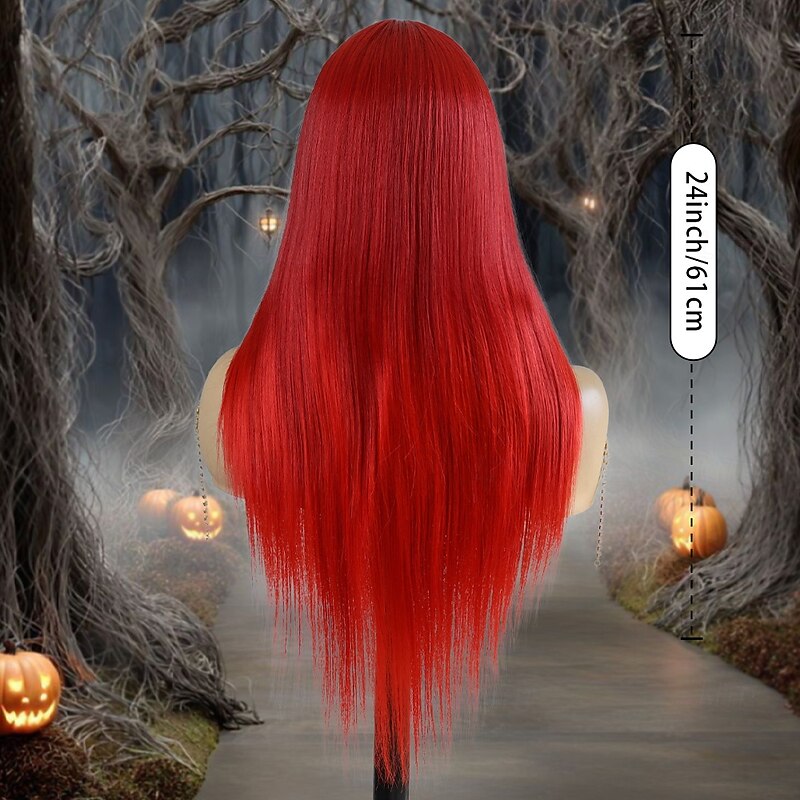 Synthetic Wig Straight Natural Straight Middle Part Neat Bang Wig 24 inch Red / Green Synthetic Hair 24 inch Women's Cute Soft Comfy Red4