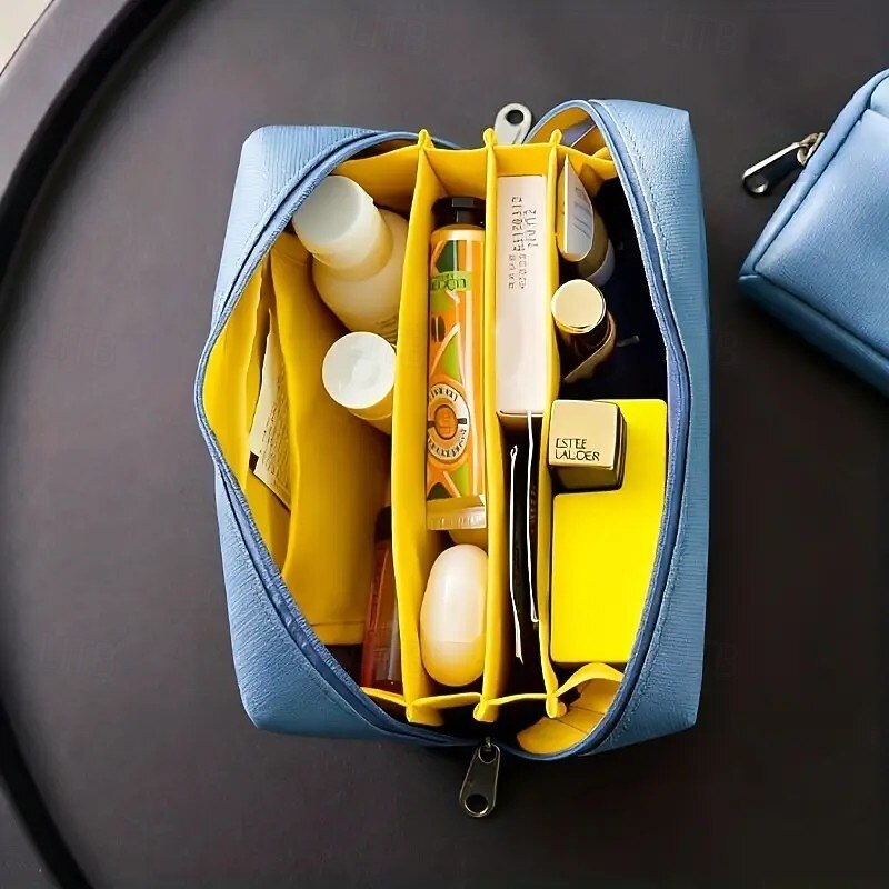 Colorblock Multi-Compartment Pouch – Large Capacity Cosmetic Bag and Stationery Organizer, Perfect for Makeup, Cables, and Accessories2