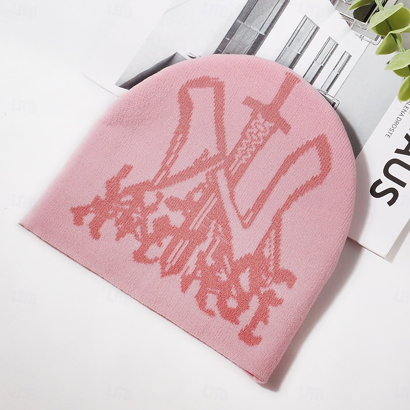 Men's Unisex Beanie Hat Winter Hats Beanies Knit Hat Winter Beanie Light Blue Black Acrylic Fibers Jacquard Knitted Cozy Halloween Daily Wear Festival Patterned Warm2