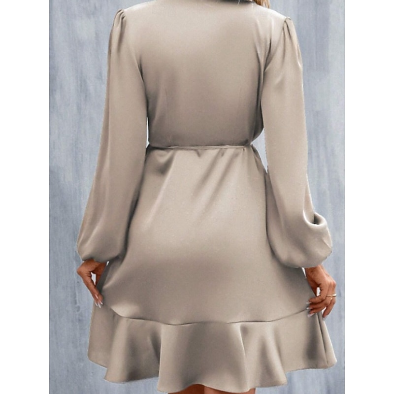 Women's Mini Dress Wrap Dress A Line Dress Casual Daily Holiday Regular Fit Plain Long Sleeve V Neck Pink Green Army Green Apricot Spring Fall2