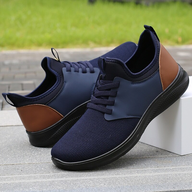 Men's Navy Blue Mesh Sneakers – Lightweight Breathable Casual Shoes with Faux Leather Accents for Gym, Travel and Weekend Outfits3