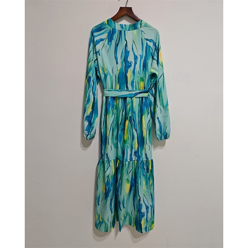 Women's Midi Dress Casual Dress Print Dress Elegant Fashion Modern Outdoor Daily Going out Regular Fit Graphic Long Sleeve V Neck Blue Spring Autumn3