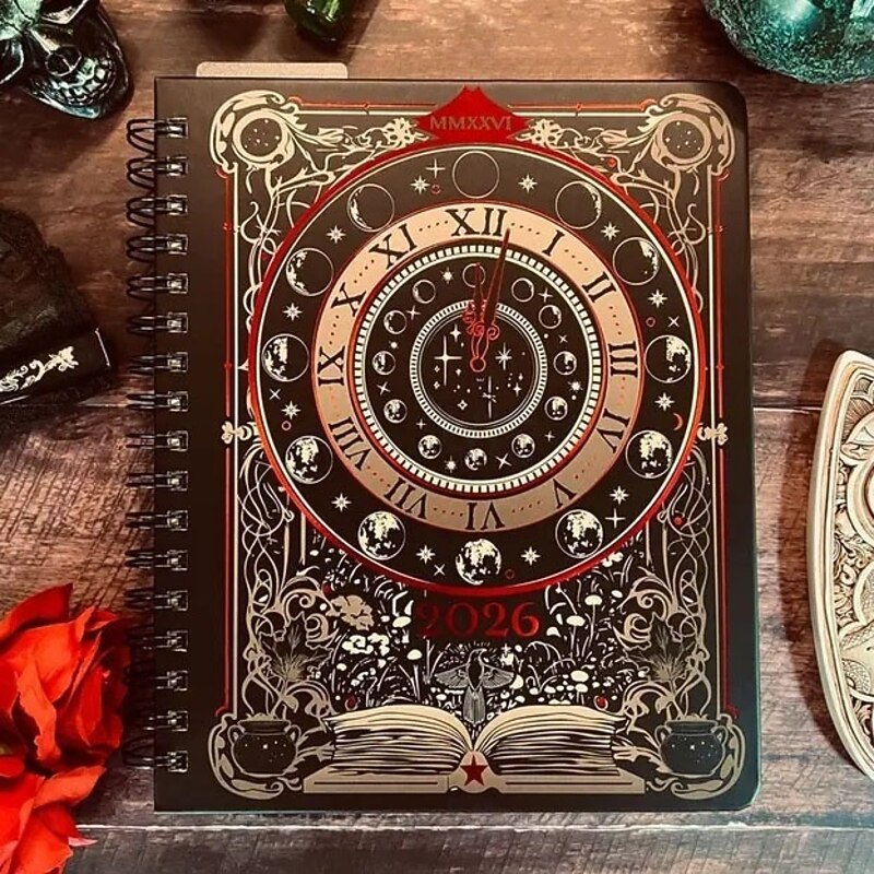 Waiting for the Night 2026 Spiral Wall Calendar, Dated January-December 2026, 12 Unique Monthly Spreads, Gothic Tarot Card-Inspired Artwork2