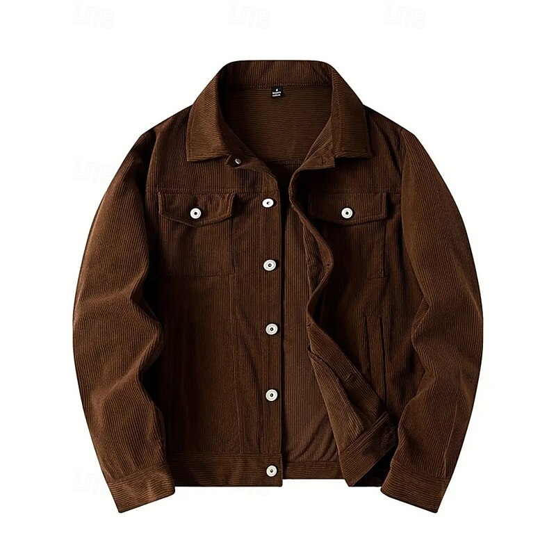 Men's Corduroy Jacket Cargo Jacket Casual Jacket Vacation Daily Warm Pocket Fall & Winter Plain Fashion Classic Lapel Regular Black Blue Army Green Coffee Jacket