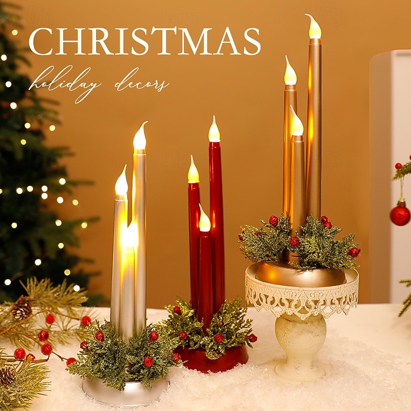3 Pcs 30 * 10CM Christmas Halloween Valentine's Day Simulation Candlestick Candlestick LED Ornament Light Desktop Atmosphere Decorative Light Nightlight AAA Battery Box