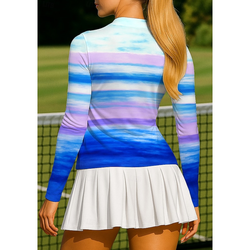 Women's Geometric Gradient Stripes Tops Sport Shirt Tennis Shirt Tennis Top Long Sleeve Zipper Floral UPF50+ UV Resistant High Elasticity Moisture Wicking Breathable Volleyball Tennis Golf Round2