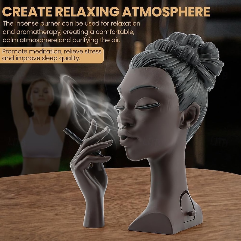 Head Incense Burner Black Woman, Black Lady Head Scents Burner Black Women Head, Head Incense Burner Black Woman,Headscents Incense Holder for Various Environments2