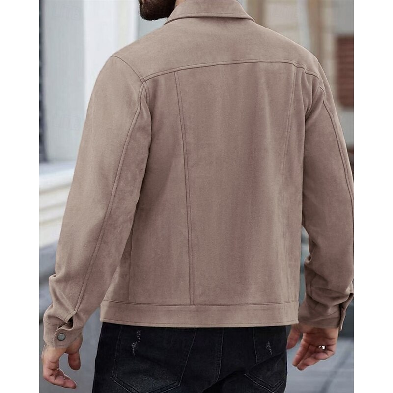 Men's Lightweight Jacket Faux Suede Jacket Casual Jacket Vacation Daily Breathable Pocket Spring Fall Plain Fashion Classic Lapel Short Camel Black Red Navy Blue Jacket2