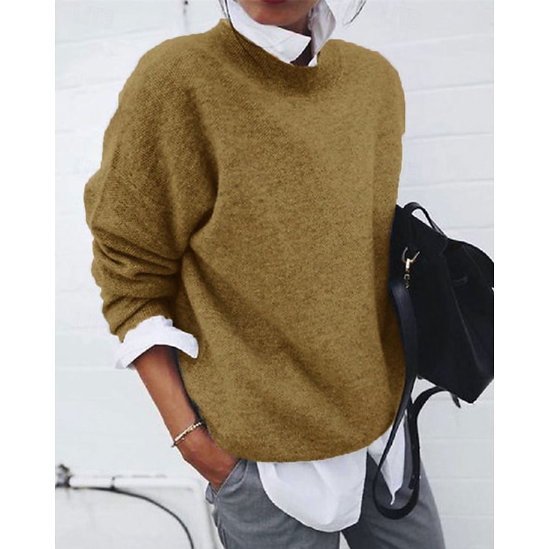 Women's Sweater Pullover Daily Stylish Casual Solid Color Ribbed Shirt Collar Knitted Long Sleeve Regular Tops Knit Daily Holiday Going out Black Yellow Fall Winter2