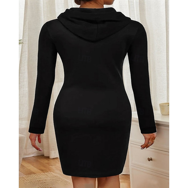 Women's Mini Dress Hoodie Dress Fashion Modern Daily Going out Regular Fit Heart Long Sleeve Hooded Black Spring Fall2