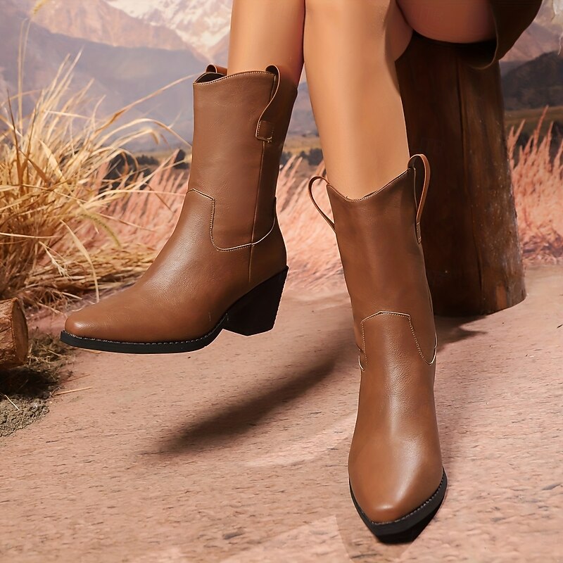 Women's Boots Combat Boots Daily Chunky Heel Pointed Toe Casual Faux Leather Loafer Light Brown Black4