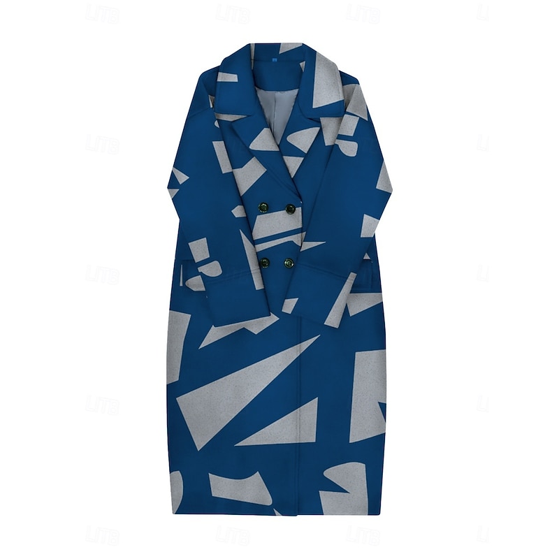 Women's Winter Coat Coat Comfortable Breathable Pocket Buttons Print Casual Color Block Vacation Street Casual Daily Wear Single Breasted Long Turndown Regular Fit Long Sleeve Outerwear Red Royal4