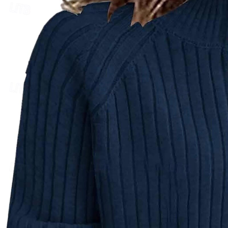 Women's Sweater Cardigan Streetwear Casual Solid Color Stand Collar Zipper Knitted Long Sleeve Regular Tops Knit Daily Holiday Going out Dark Blue Fall Winter3