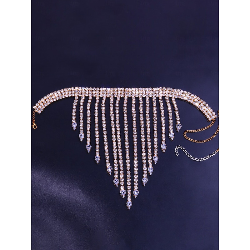 Women's Rhinestone Fringe Choker Necklace - Sparkly Statement Jewelry for Nightclub, Cocktail and Party Outfits4