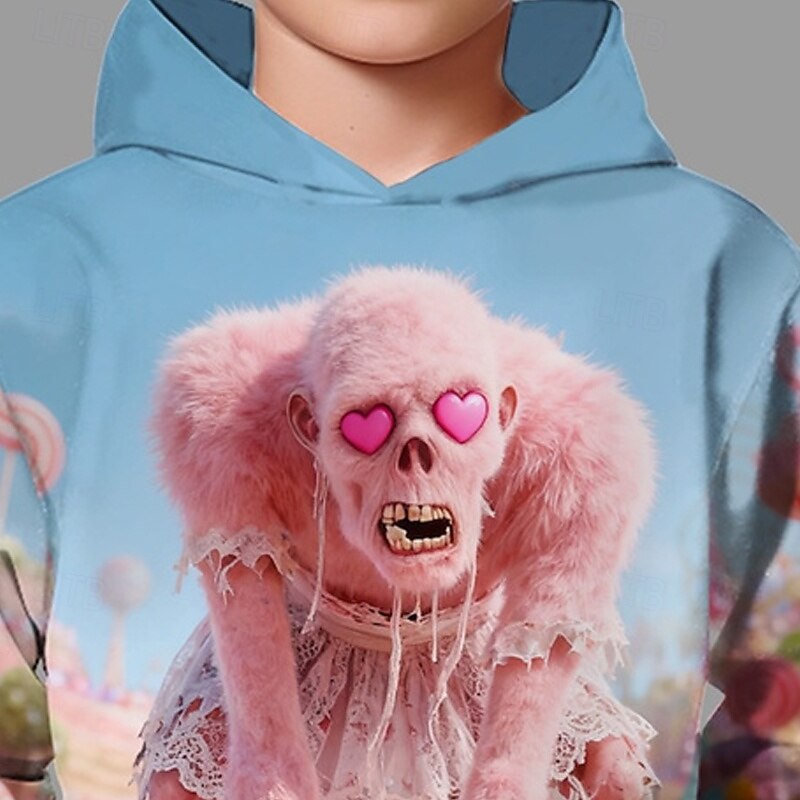 Halloween Boys' 3D Graphic Skull Hoodie Long Sleeve Spring Fall Fashion Streetwear Kids 4-12 Years Hooded Outdoor Casual Daily Regular Fit2