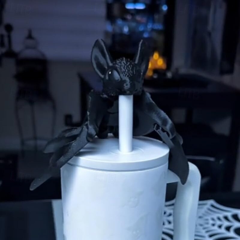 Spooky-Cute Bat Straw Topper, 10mm&12mm Halloween Bats Silicone Straw Covers, Cover Reusable Straws Protector Toppers for Fits Most Straws Gift Idea for Spooky Season Lovers3