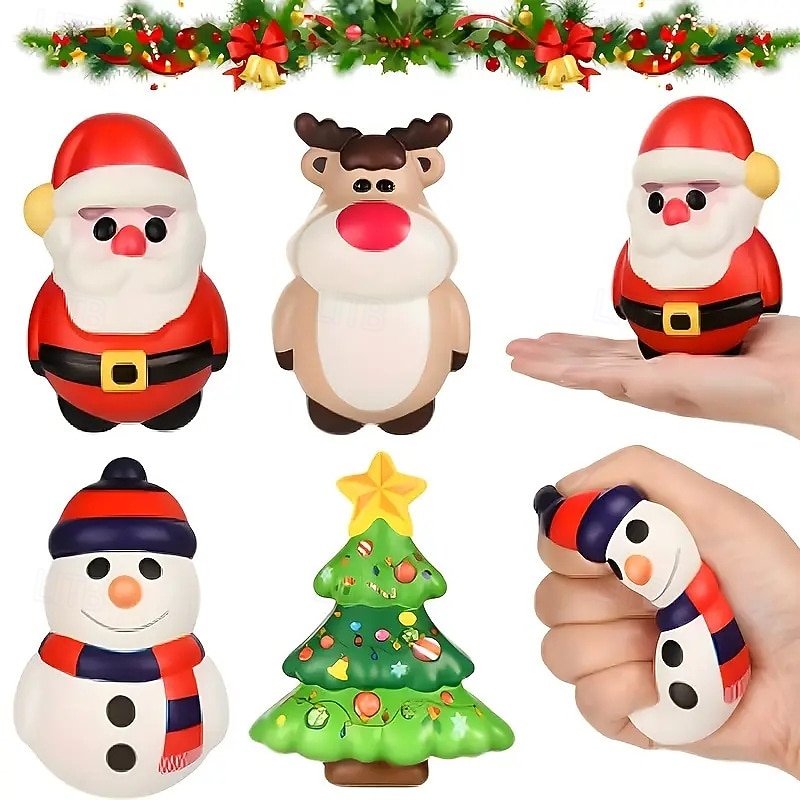 4pcs Slow Rebound Christmas Plush Squishy Toys, Stress Relief Squishy Balls for Holiday Fun, Soft Squeeze Toys, Xmas Party Favors, Ready Stock