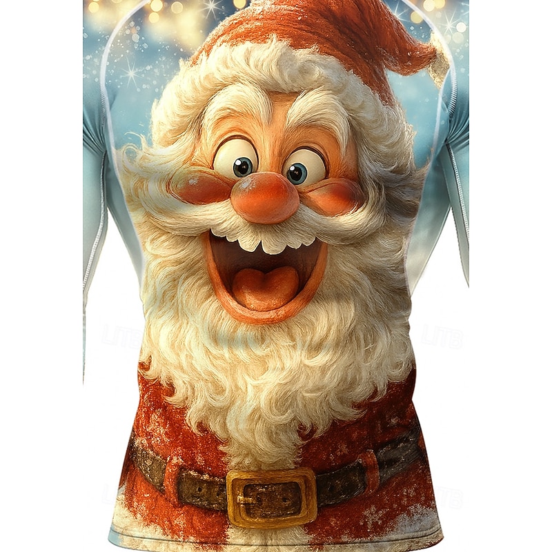 Christmas Men's Compression Shirt Workout Shirt Running Shirt Long Sleeve Base Layer Quick Dry Compression Power Flex Moisture Wicking Gym Workout Active Training Exercise Sportswear Activewear Sky3