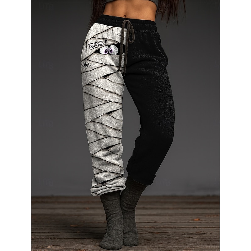 Women's Skinny Vacation Vintage Fashion Full Length High WaistPantsHalloween Skull Halloween Drawstring Patchwork Elastic Waistband Stretchy Formal Vacation Street Dark Grey Light Grey Orange Summer2