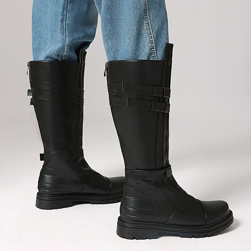 Men's Brown Strapped Knee-High Boots – Rugged Style with Bold Straps, Perfect for Casual Outings and Fashionable Street Wear4