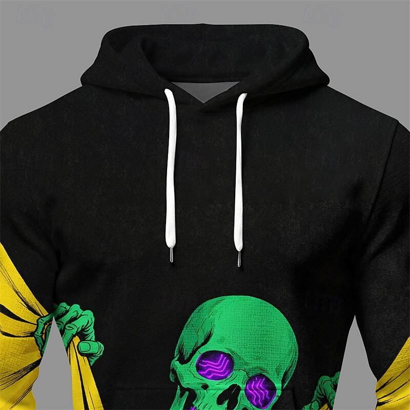 Halloween Men's Skull Hoodie Fashion Daily Hooded Vacation Party Streetwear Yellow Drawstring Pocket Printing Fall Winter Designer2
