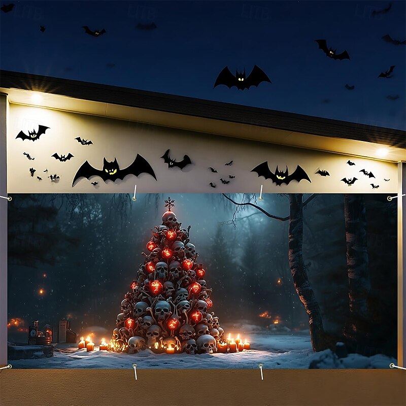 Halloween Tapestry Garage Door Cover Large Hanging Backdrop Skeleton Bloodstains Tree 3D Dark Punk Gothic Style Party Outdoor Shooting Backgrounds Yard Haunted House Home Decor2