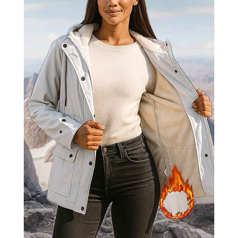 Women's Hoodie Jacket Hiking Jacket Winter Jacket Hiking Fleece Jacket Winter Outdoor Thermal Warm Waterproof Windproof Fleece Jackets Hunting Climbing Camping / Hiking / Caving Black White Army3