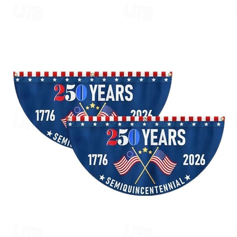 1776-2026 USA 250th Anniversary Half Round Fan Flag, Patriotic American Outdoor Bunting Banner for House, Porch, Yard, or Independence Day Decoration3