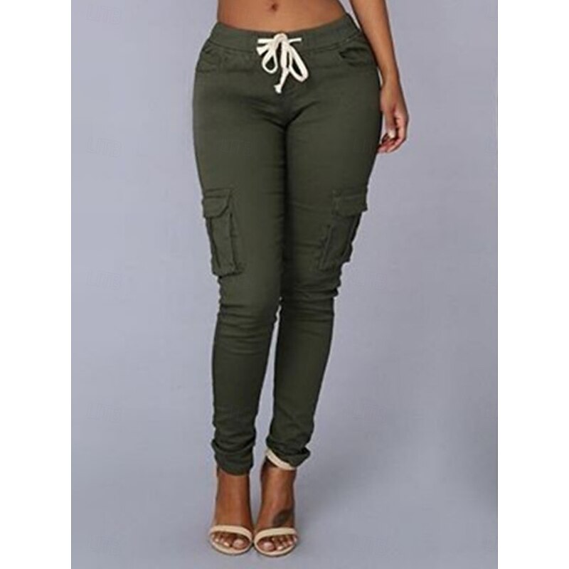 Women's Chinos Tights Fashion Streetwear Casual Full Length High Waist Plain Drawstring Pocket Comfy Soft Comfortable Micro-elastic Outdoor Street White Army Green Red Summer Spring Regular Fit4