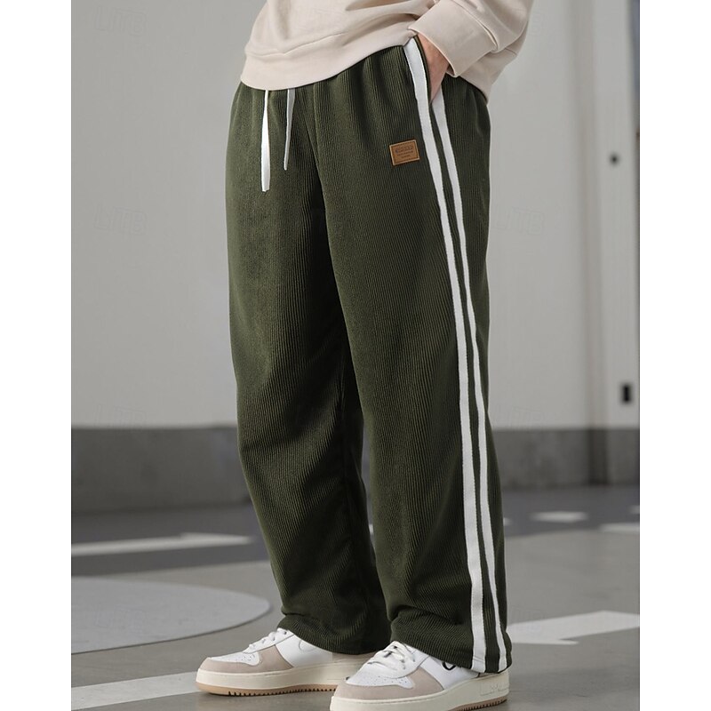 Men's Sweatpants Trousers Corduroy Pants Drawstring Pocket Elastic Waist Color Block Comfort Sports Outdoor Daily Fashion Casual ArmyGreen Black Micro-elastic