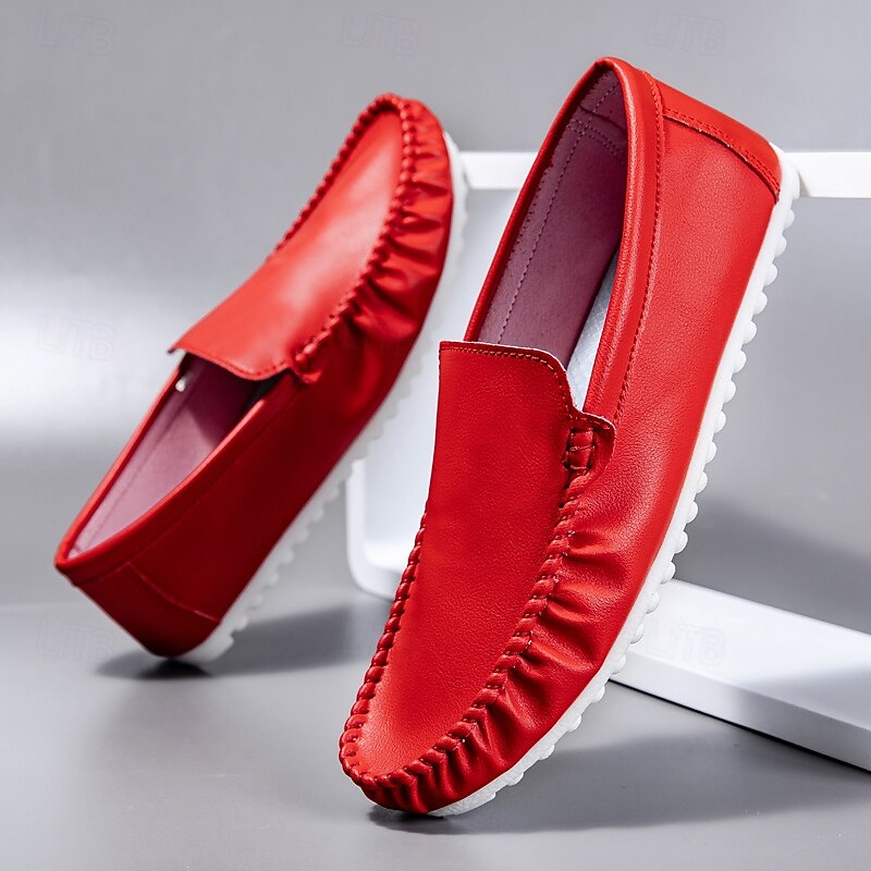 Men's Red Faux Leather Slip-On Loafers – Lightweight Casual Driving Shoes for Daily Wear and Travel2
