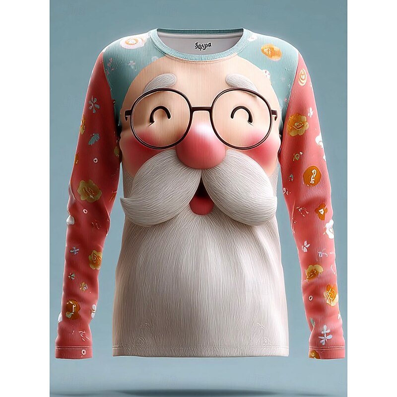 Christmas Women's T Shirt Graphic Santa Claus Letter Vintage Stylish Classic Long Sleeve Crew Neck Round Neck Regular Tops Weekend Print White Light Green Pink Red Beige Winter2