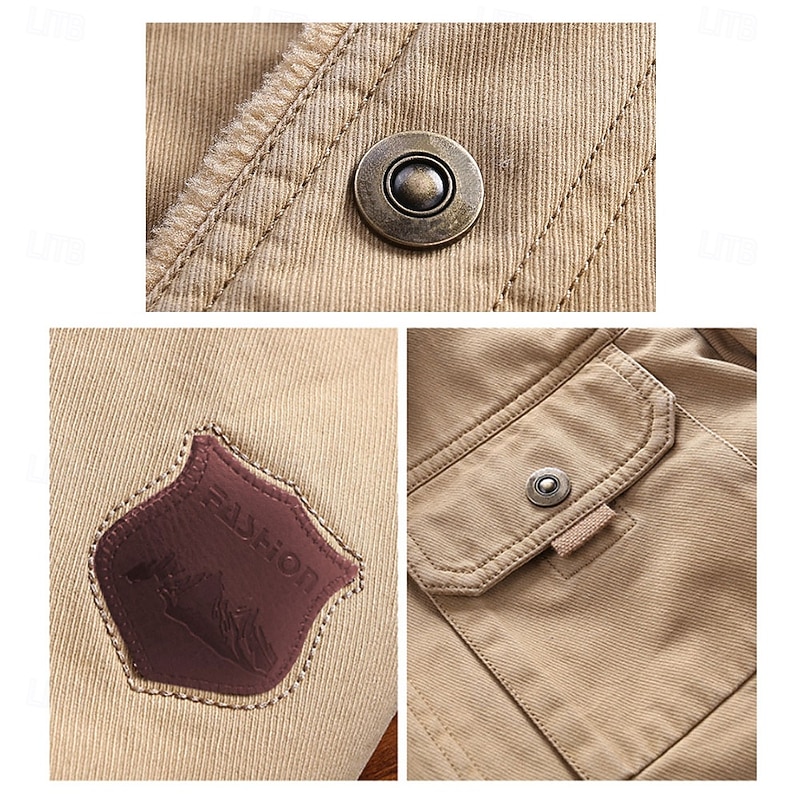 Men's Aztec Cow Print Fleece Jacket Cargo Jacket Sherpa Jacket Thermal Warm Vintage Casual Outdoor Home Multiple Pockets Cotton Jackets Winter Coats Fall Winter Fleece Turn-Down Collar Long Sleeve4