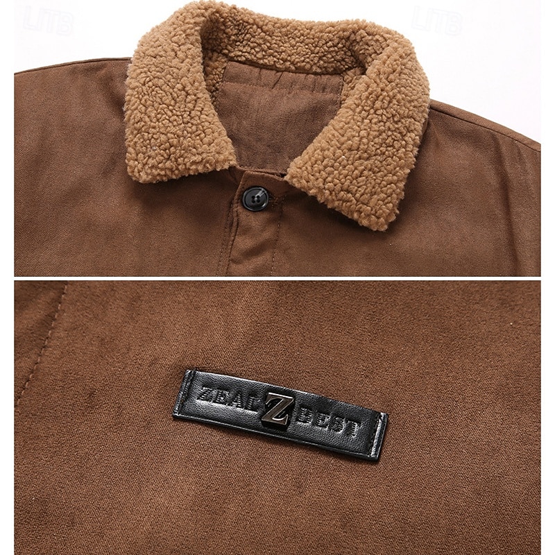 Men's Faux Suede Jacket Winter Jacket Fleece Jacket Casual Jacket Vacation Daily Thermal Warm Pocket Fleece Fall Winter Plain Fashion Streetwear Lapel Regular Black Dark Gray Coffee Jacket4