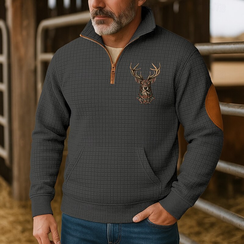 Men's Sweatshirt Waffle Sweatshirt Pullover Hoodie Sweatshirt Pullover Quarter Zip Sweatshirt Black White Navy Blue Khaki Dark Gray Standing Collar Plain Patchwork Sports & Outdoor Casual Daily