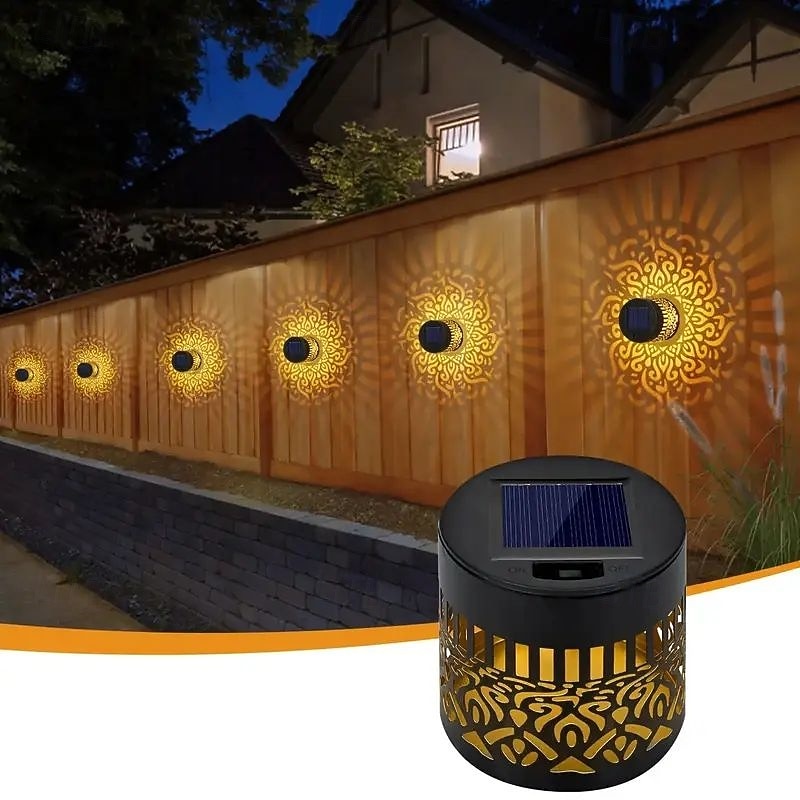 1/2/4PCS Solar Wall Light Metal Lantern Solar Outdoor Deck Step Light Mandala Theme Waterproof LED Solar Landscape Projector Light for Christmas Garden Pillar Terrace Yard Decoration3