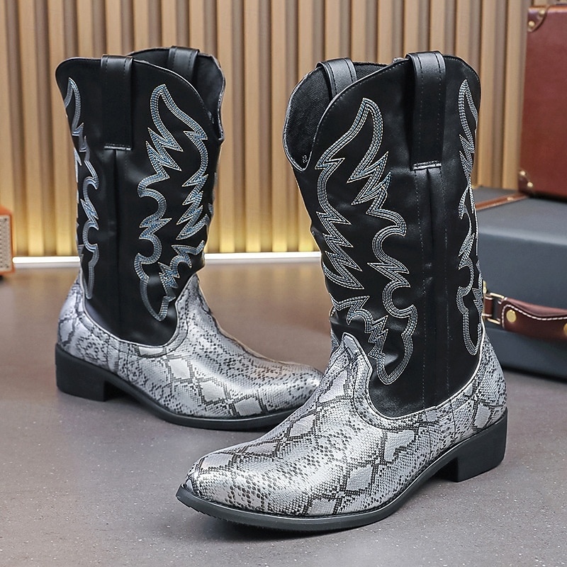 Men's Western Snake Print Cowboy Boots with Bold Design – Stylish and Durable Footwear, Perfect for Western-themed Events, Outdoor Adventures and Casual Outings3