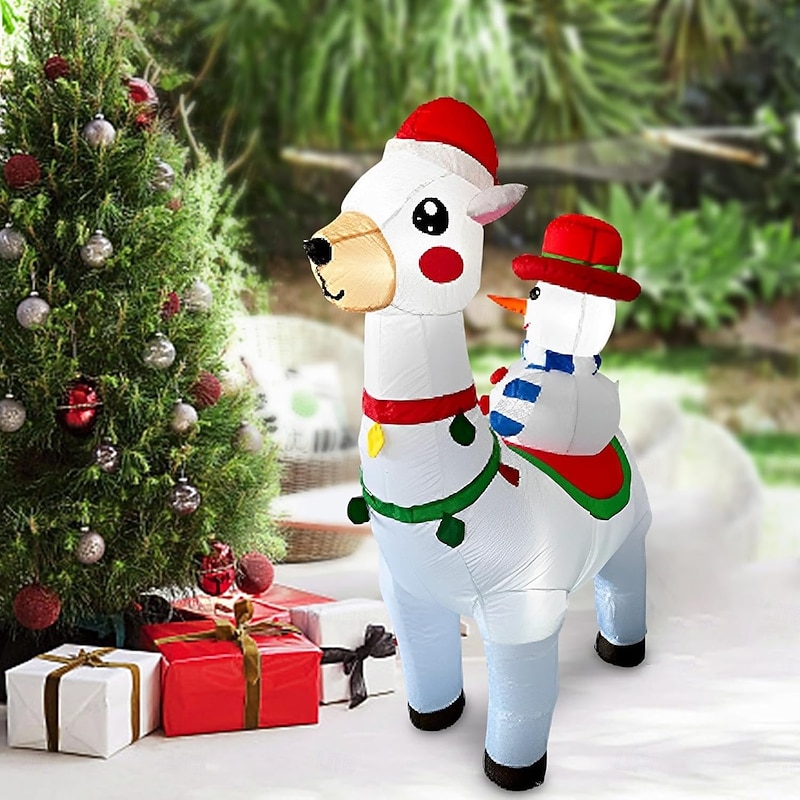 1 Pc 1.8M/6FT Christmas Snowman Riding Alpaca LED Luminous Inflatable Air Model Indoor and Outdoor Courtyard Festival Gathering Christmas Atmosphere Decorative Light EU/US/UK/AU Plug3