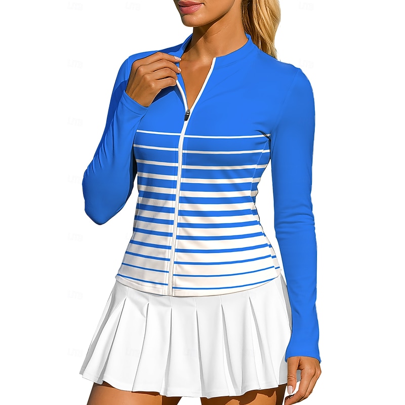 Women's Geometric Stripes Tops Sport Shirt Tennis Shirt Tennis Top Long Sleeve Zipper Floral UPF50+ UV Resistant High Elasticity Moisture Wicking Breathable Volleyball Tennis Golf Round Stand Collar
