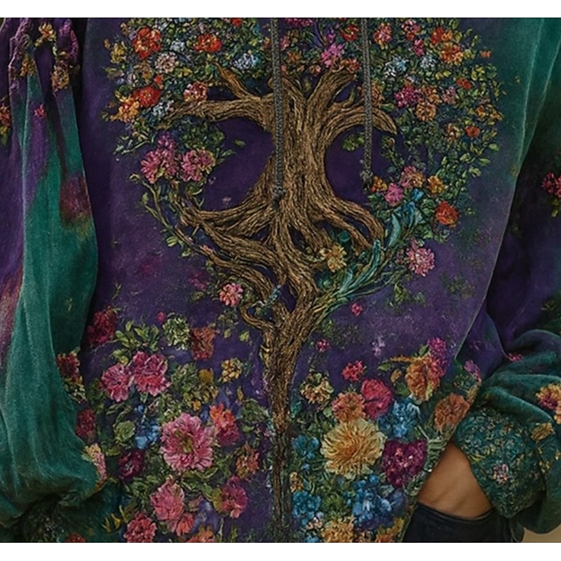 Women's 3D Print Vintage Boho Hoodie Patchwork Hoodie Sweatshirt Floral Pullover Sweatshirt Elegant Warm Active Long Sleeve Hooded Street Dailywear Casual Drawstring Print Blue Spring Fall Winter2