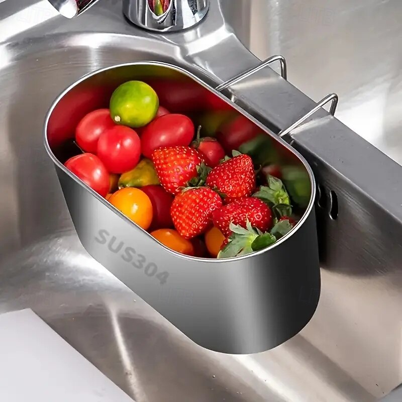 Stainless Steel Sink Drain Strainer Basket Kitchen Drain Filter with Perforated Mesh Design Heavy-Duty Oval Multi-Functional Dish Drainer for Filter Food Waste and Wash Fruits or Vegetables2