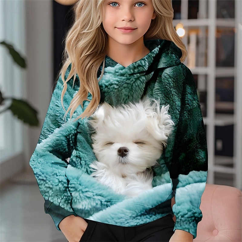 Girls' 3D Dog Hoodie Long Sleeve Fall Winter Fashion Adorable Basic Kids 4-12 Years Hooded Outdoor Casual Daily Regular Fit2